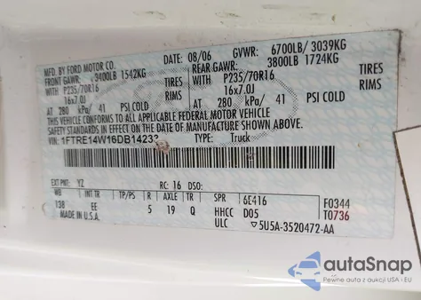 2006 Ford E-150 Commercial/Recreational from USA, damaged, VIN 1FTRE14W16DB14233